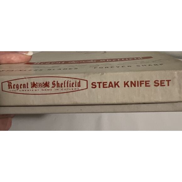 Vintage Regent Sheffield England 6 piece STEAK KNIFE SET Original Box MCM - Picture 3 of 7